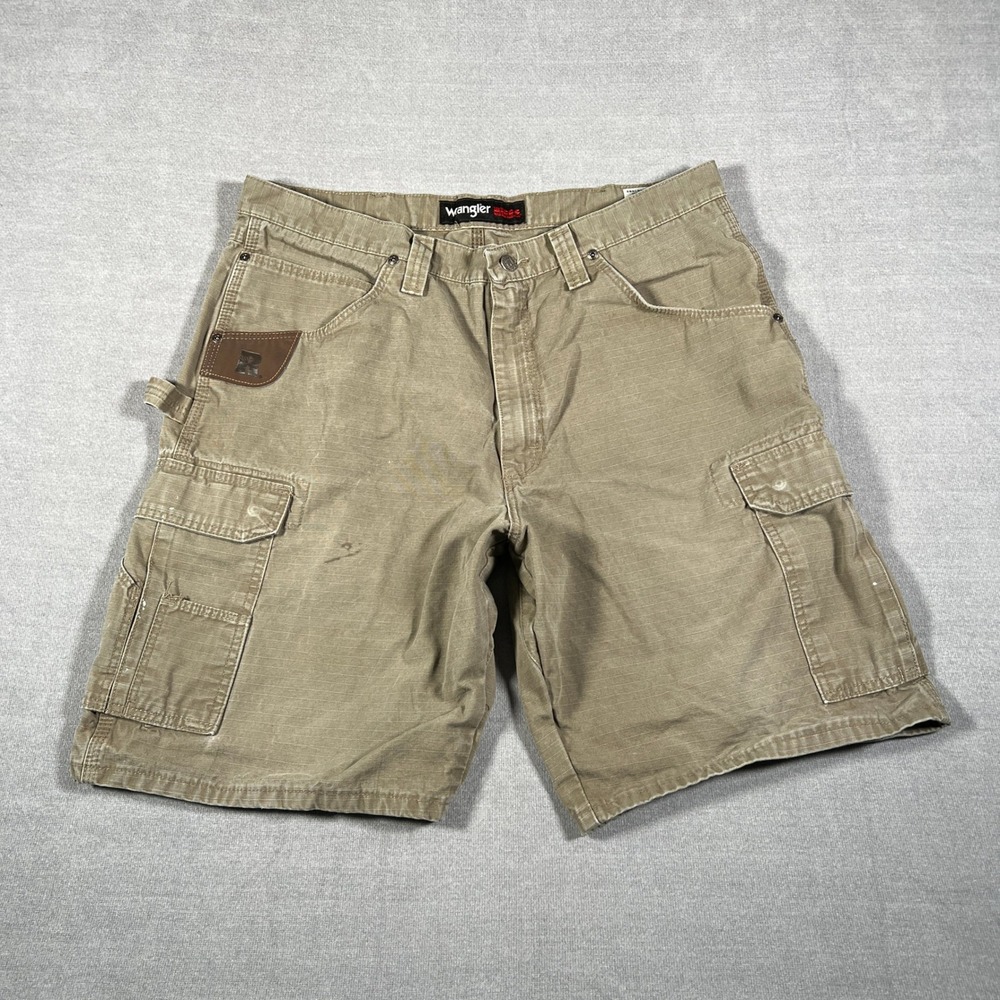 Wrangler Riggs Workwear Relaxed Fit Mid Rise Cargo Shorts Mens 36 Brown Cotton